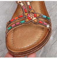 Zapatos de playa con diamantes de imitación 2025, cabeza redonda, tacón plano de alta gama, estilo hueco, cómodos zapatos de mujer para pleno verano - details 42