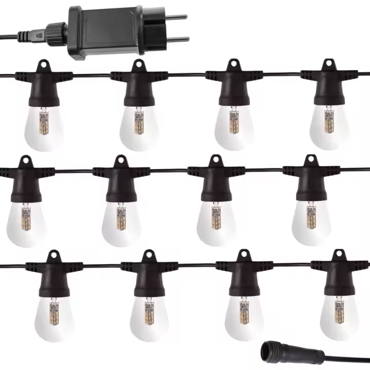 Lola Home Kit de guirnalda jardín extensible negra con 12 casquillos y 12 bombillas led reemplazables transparentes de 7 metros Quinta - 1