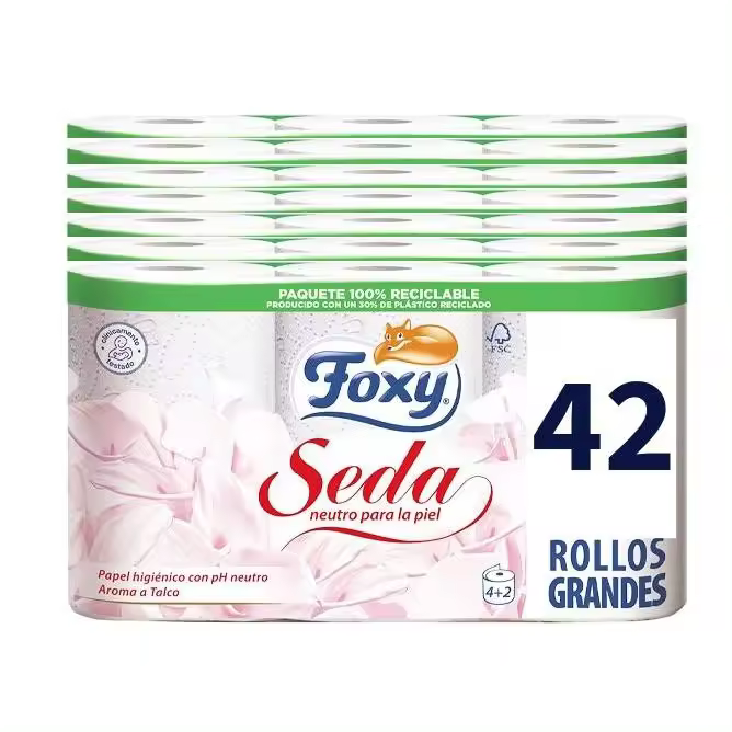 FOXY Seda 42 rollos, 3 capas, papel higiénico (7 pack x 6 rollos), PH neutro - 1