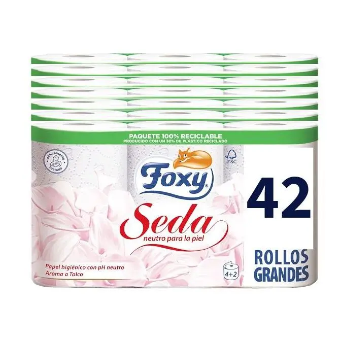 FOXY Seda 42 rollos, 3 capas, papel higiénico (7 pack x 6 rollos), PH neutro - 1