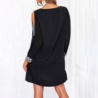 Vestido De Mujer Para Fiesta Noche V-Neck Con Lentejuelas Y Hombros Fríos Vestido Casual De Color Sólido Largo De Rodilla - details 3