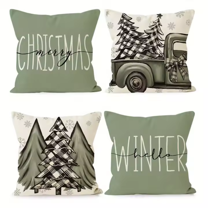 Juego de 4 fundas de almohada de Navidad de invierno, fundas de cojines tejidos de poliéster contemporáneo para el hogar, sofá, dormitorio, decoración de fiesta, 45.72X45.72 cm, lavable a máquina, cierre de cremallera - 1