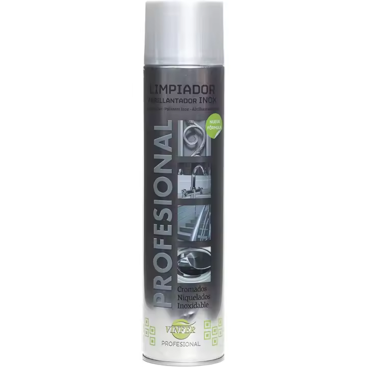 Limpiador abrillantador para acero inoxidable, cromados y niquelados en spray. Vinfer Profesional. 600ml. - 1
