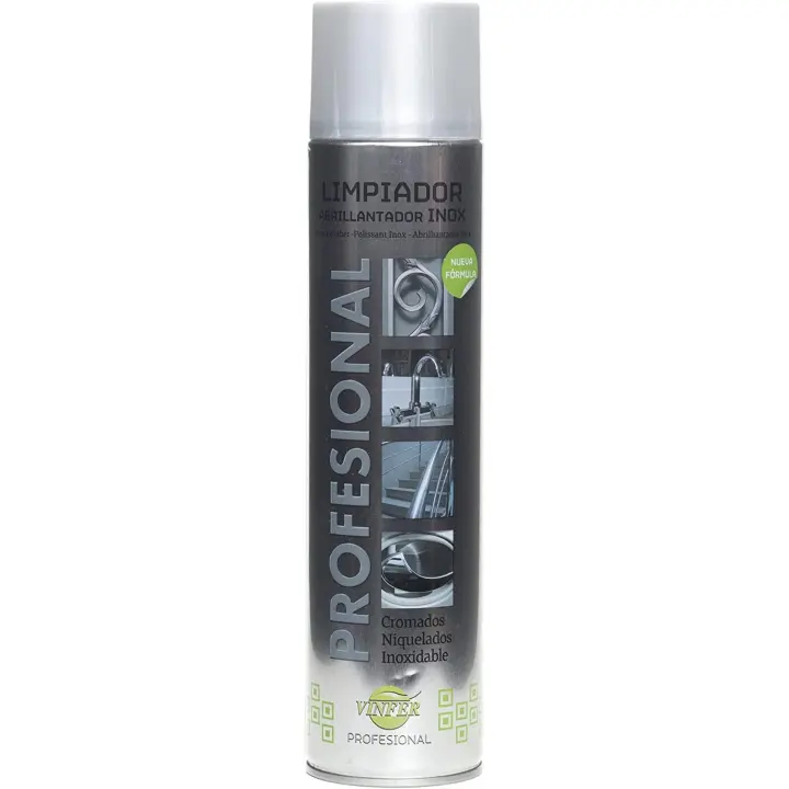 Limpiador abrillantador para acero inoxidable, cromados y niquelados en spray. Vinfer Profesional. 600ml. - 1