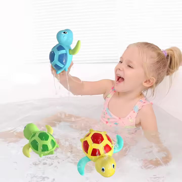 Juguetes de baño para niños de 1 a 3 años, juguete de tortuga para bañera para niñas, adorables juguetes flotantes multicolores para el baño - [3 piezas] - 1
