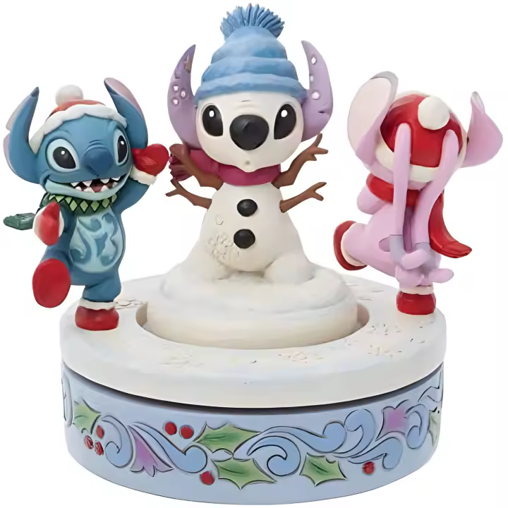 Enesco Jim Shore 6013061 Disney Traditions Stitch & Angel Building A Snowman - Figura giratoria (15,2 cm) - 1