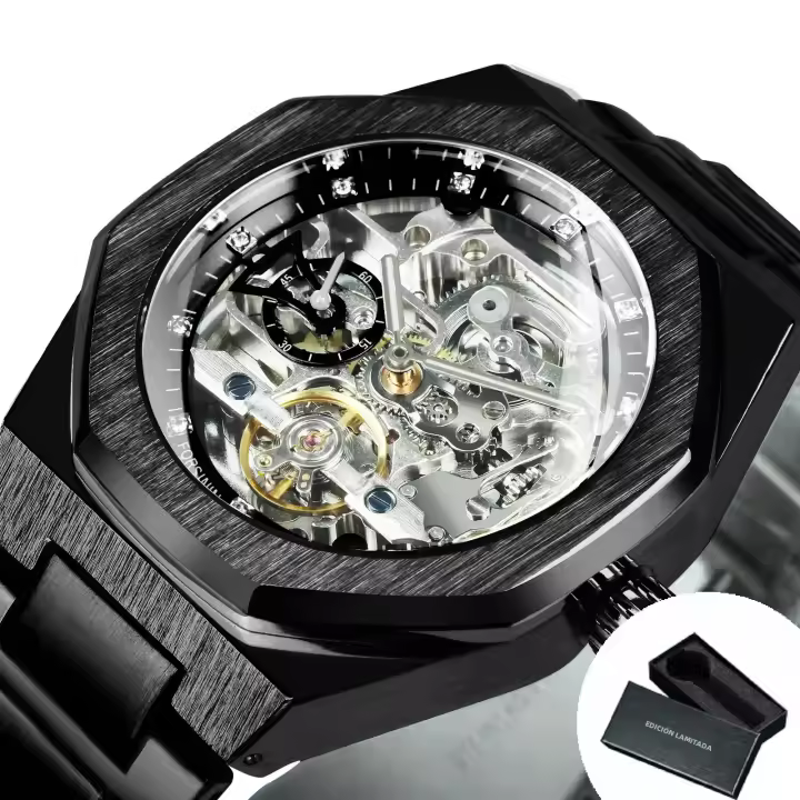Reloj Mecánico Automático Forsining Para Hombres Con Dial De Diamante 3D Esfera Irregular Luminiscencia De Las Manos Resistente Al Agua Y Al Shock - 1