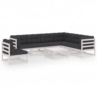 VIDAXL 3076820 set de muebles de jardín de 8 piezas en madera de pino blanco con cojines de color antracita - 1