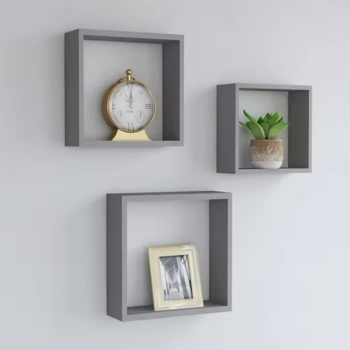 Estantes cubo de pared 3 unidades MDF gris - 1