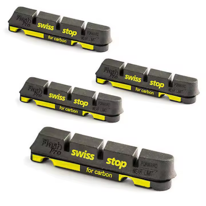 SWISSSTOP | Zapatas De Freno Flash Pro Compatible Shimano-Sram Pista De Carbono - Juego 4 Zapatas Swissstop Flash Compatible Shimano-Sram.
Para llanta de carbono.
Compuesto: Black Prince, experimenta - 1