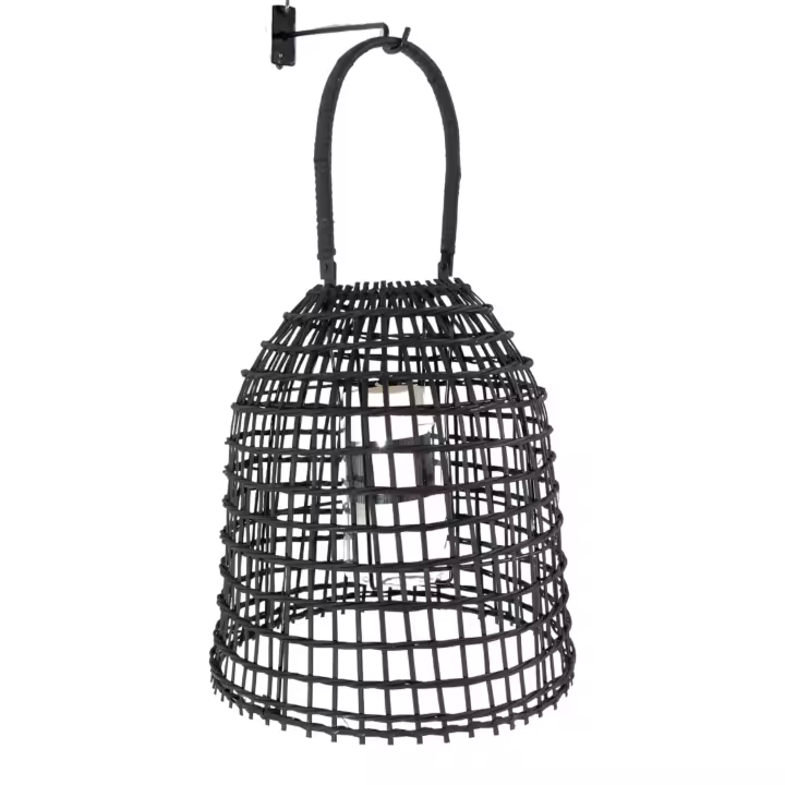 FAROL RATTAN NEGRO C/SOP PARED METAL HM846 FIJALO ILUMINACION - 1