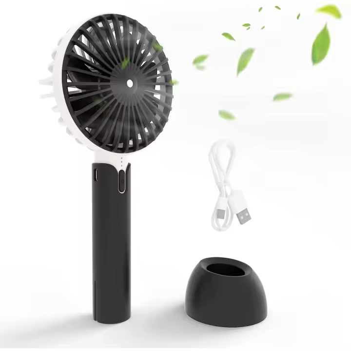 Mini Ventilador Portatil Recargable USB Silencioso, 3 Velocidades, 4.5w, 4800RPM, 5V-9V, Con Base para Uso Sobremesa, Ventilador de Mano Personales Pequeño, Batería 18650 extraible de 2600mah. Ideal para Escritorio, Oficina, Mesita de noche - 1