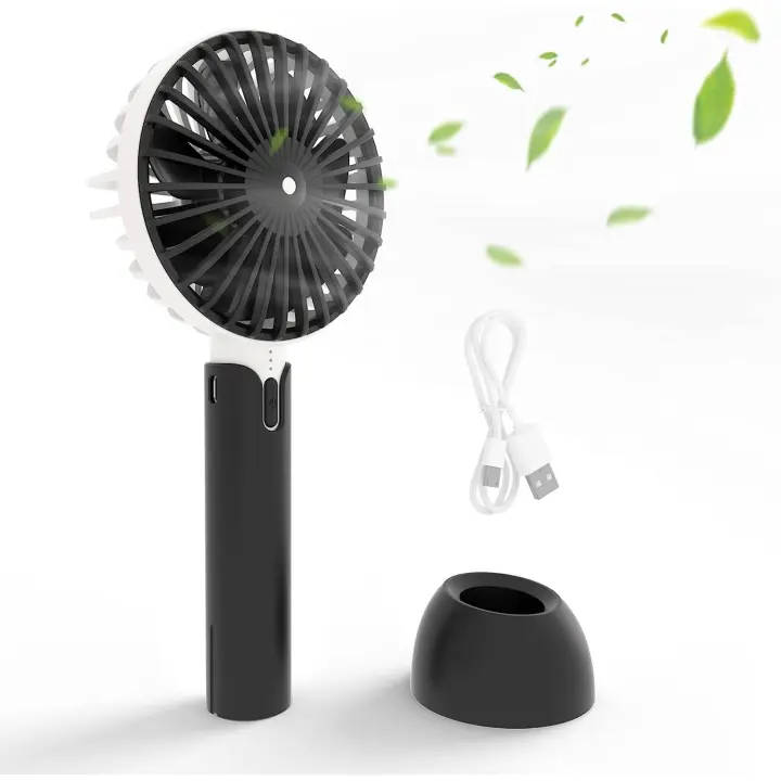 Mini Ventilador Portatil Recargable USB Silencioso, 3 Velocidades, 4.5w, 4800RPM, 5V-9V, Con Base para Uso Sobremesa, Ventilador de Mano Personales Pequeño, Batería 18650 extraible de 2600mah. Ideal para Escritorio, Oficina, Mesita de noche - 1