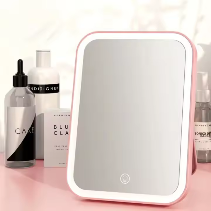 Espejo De Maquillaje LED Compacto Con Interruptor Táctil Y Ajuste De Brillo Rosa (Versión De Enchufe USB) Para Mujeres - 1