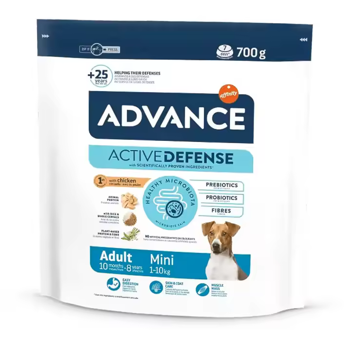 Advance Adult Mini, 700gr, 1,5kg, 3kg, 7kg, Comida para Perros Pequeño, Pollo y Arroz - 1