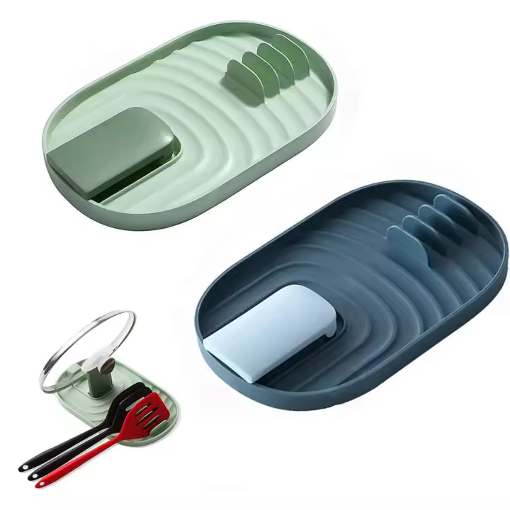 2 Pieces Pan Lid and Spoon Holder, Kitchen Utensil Shelf, Pot lid Shelf, Spoon Tray Shelf, Pot lid Holder and Cutlery Tray (Blue and Green) - 1