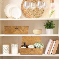 Cesta De Almacenamiento De Sargazo Rectangular Con Tapa Y 3 Compartimentos Para Cocina Restaurante Baño Decoración Del Hogar - details 4