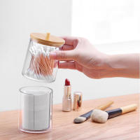 Organizador De Algodón Para Maquillaje Caja De Almacenamiento Para Cosméticos Joyería Desmaquillador Con Tapa De Bambú - details 5