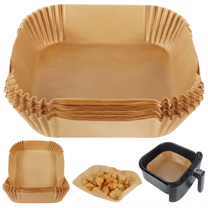 Papel de Pergamino para freidora de Aire, 50 Unidades cuadradas, Papel antigrasa, compatible con freidoras COSORI, Ninja, Tefal y Russell Hobbs (sin blanco) - 1