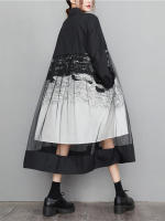 Vestido De Mujer AmaxluluE Verano 2025 Casual Vintage Con Diseño De Malla Y Encaje Algodón Suave Corte A-Line Manga Larga - details 9