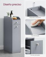 Armario de baño estrecho gris paloma con portarrollos y cajones, solución de almacenamiento vertical para espacios pequeños - details 6
