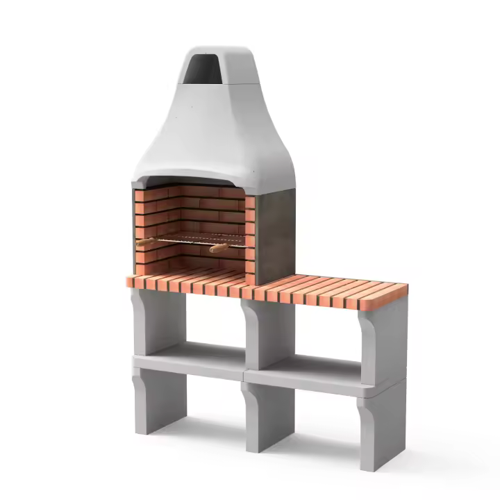 MOVELAR - Barbacoa de Obra Prefabricada para Leña y Carbón Modelo New Iberia Plus XL 1 side stand (Gris, Naranja - 128 x 47 x 190 cm) REF: M00196 - Uso en Exteriores - 1