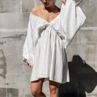 Vestido De Mujer Estilo Oficina Con Cuello V Y Manga Puff Sin Espalda Color Sólido A-Line Longitud Mini Decoración Pliegues - details 11