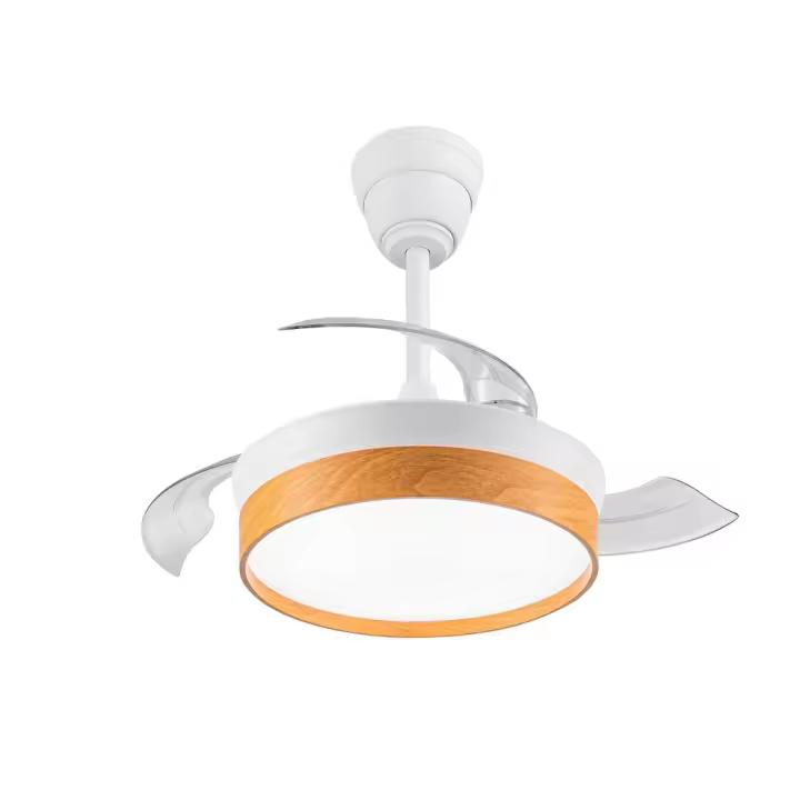 Ventilador de techo modelo SECUOYA blanco/madera motor DC 6 velocidades Tecnología Led 45W sistema CCT 4400 Lúmenes, Control remoto con temporizador, luz regulable en color e intensidad, Memoria motor inverter verano/invierno ultra silencioso - 1