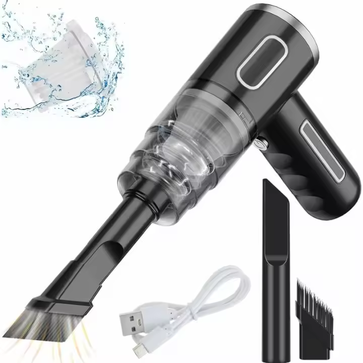 Aspirador de Mano Inalámbrico para Coche, Portátil y Recargable por USB - 290000 PA - 28W - 36V - Punta de Boquilla Plana Extendida - Filter Element 2 - Negro - 1