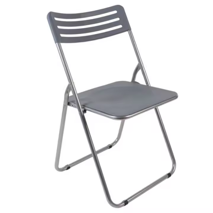 Tradineur - Silla plegable de metal con asiento y respaldo de PVC, patas antideslizantes, jardín, camping, hogar (Gris - 80 x 42 x 45 cm) - 1