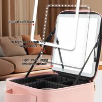 Estuche De Maquillaje Para Mujer Con Espejo Y Lámpara LED Inteligente Estuche De Viaje Portátil De Moda Organizador De Cosméticos Material PU - details 6