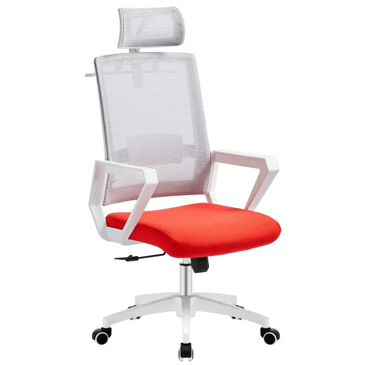 Sillón de oficina ASTON, blanco, malla gris, tejido rojo - 1