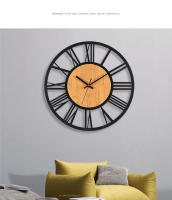 3D Large Wall Clocks Nordic Roman Numerals Retro Round Wood Metal Iron Accurate Silent Hanging Ornament Living Room Decoration - details 11