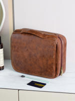 Neceser de cuero personalizado Grande 3 en 1 Para hombres, Regalos personalizados para padrinos de Boda, Bolsa organizadora de viaje, nombre Grabado with laser, Kit de afeitado with monograma, para él Gift, esposo, padre, papá - details 1