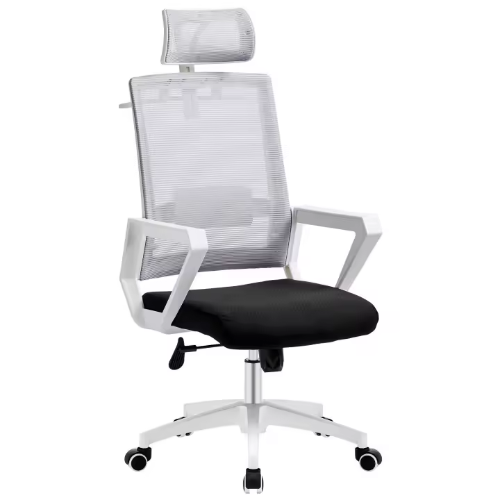 Sillón de oficina ASTON, blanco, malla gris, tejido negro - 1