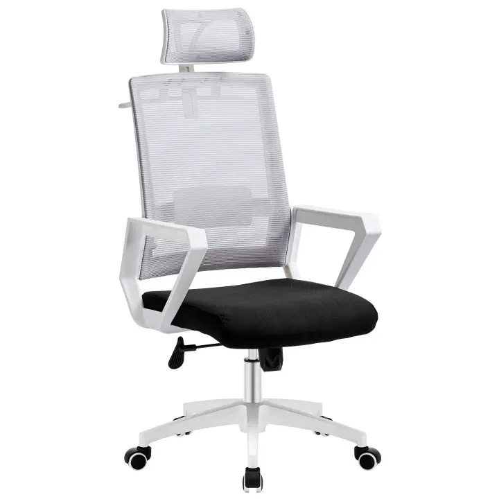 Sillón de oficina ASTON, blanco, malla gris, tejido negro - 1