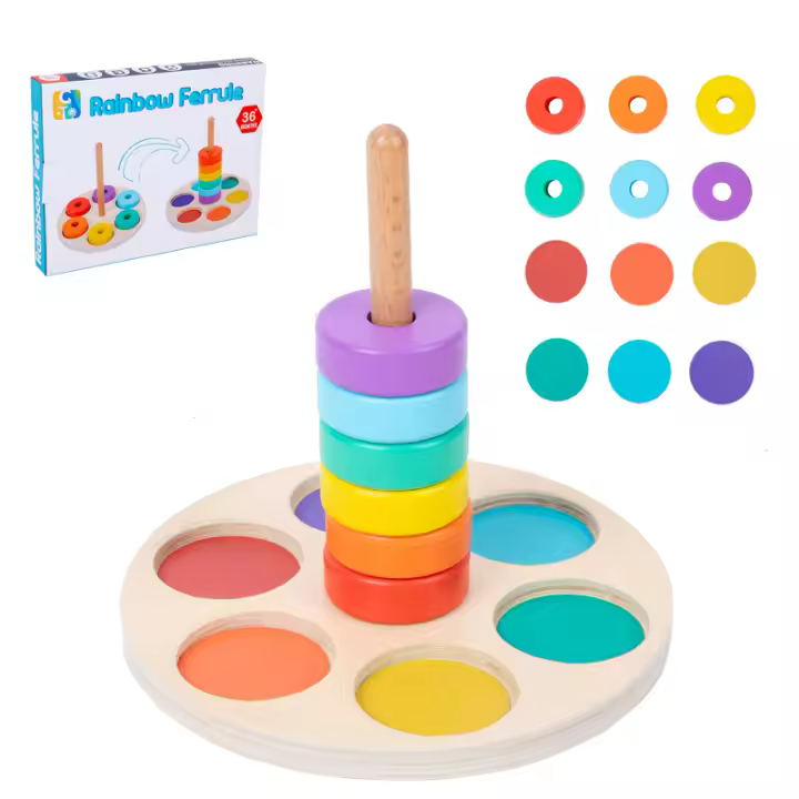 Juguetes Educativos Montessori Para Niños Bloques Arcoíris De Madera Juego De Ensamblaje De Colores Y Formas Entrenamiento De Motricidad Finas Para Bebés Y Niños Pequeños - 1