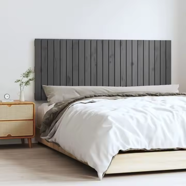 vidaXL Cabecero de cama de pared madera maciza pino gris 147x3x60 cm - 1