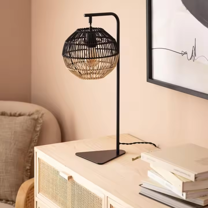 Ledkia Lámpara de Mesa de Ratán Kithnos Negro - 1