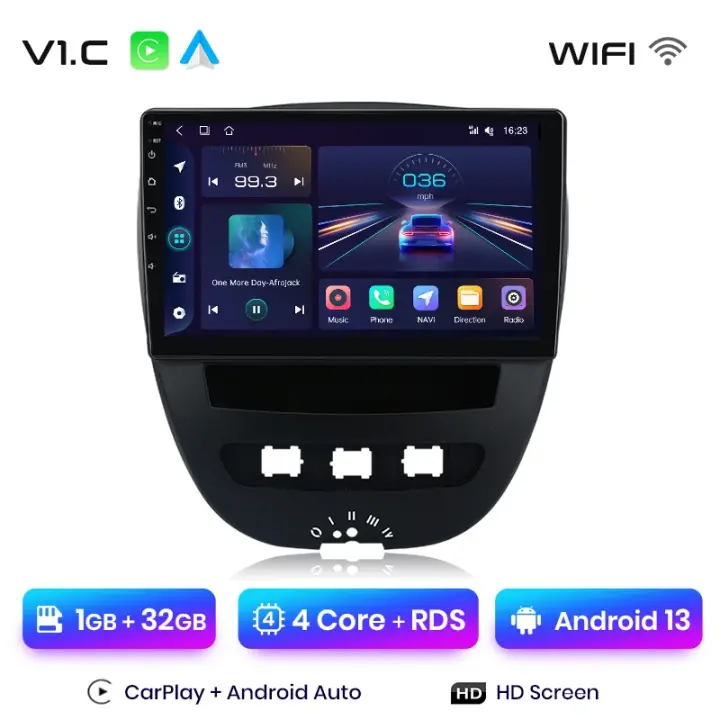 Junsun Android 13 Radio para  Peugeot 107 Toyota Aygo Citroen C1 2005 2006 2007 2008 2009 2010 2011 2012 2013 2014 de Coche con Chip Qualcomm de 8 Núcle de Coche con Chip Qualcomm de 8 Núcleos CarPlay Inalámbrico Autorradio Estéreo Pantalla HD Multimedia - 1