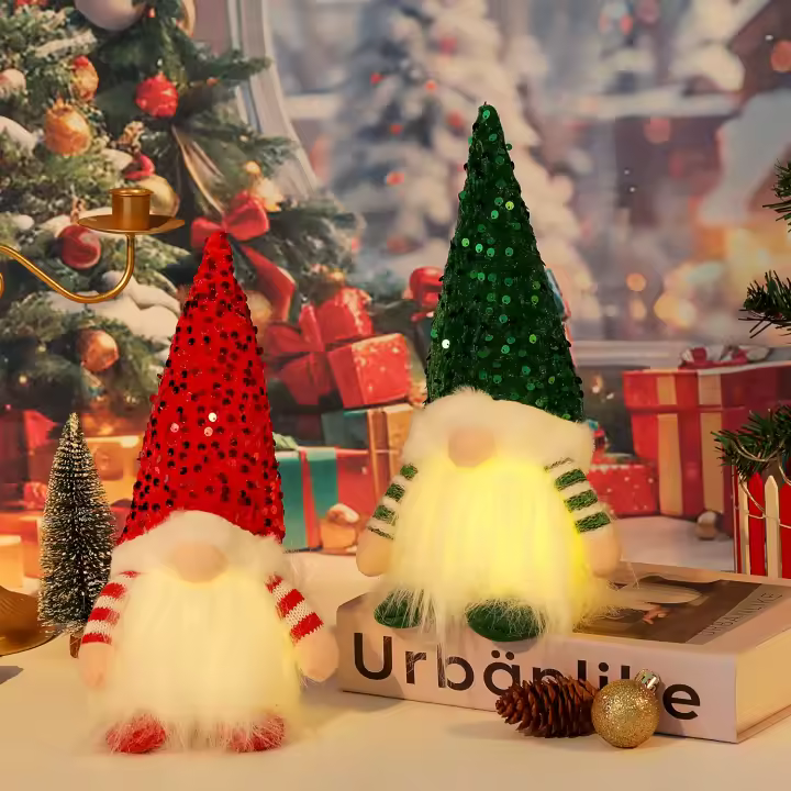 AlliLit 2024 Decoración De Navidad LED Gnome Sequinias Sin Cara Lámpara Nocturna Para El Hogar Adorno De Árbol De Navidad Regalo - 1