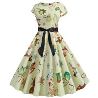 Vestido Midi Vintage Elegante Para Fiesta De Navidad Mujer Con Cintura Alta Manga Corta Vestido De Promoción Jurk Robe - details 3
