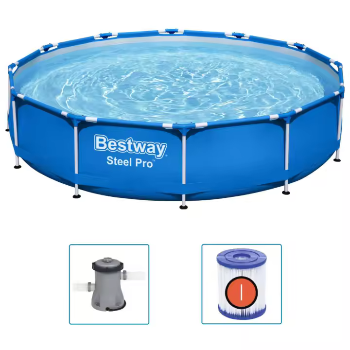 VidaXL Piscina desmontable Bestway Steel Pro 6473L + bomba de filtro azul Ø366x76 cm - 1