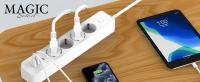 MAGIC SELECT Regleta Enchufes 4 Tomas, 3 USB Y 1 Tipo-C , Enchufe Múltiple de 2 metros con Protección Infantil, Enchufes con Interruptor On/Off, Enchufe de Mesa para Casa o Oficina, Blanco - details 1