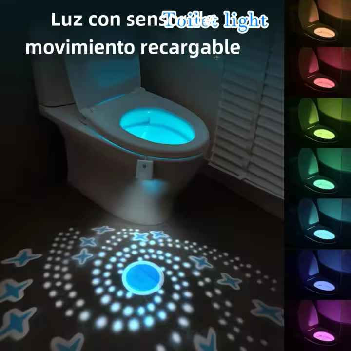 Lámpara Nocturna LED Recargable Para Inodoro Con Sensor De Movimiento 7 Colores Decoración Para Baño Y Lavadero Luz Atmosférica - 1