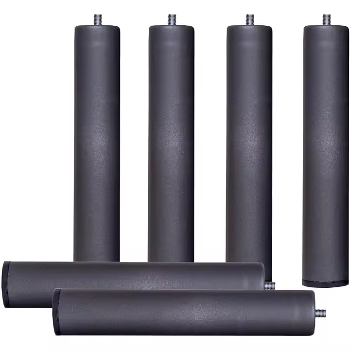 Pack de 6 Patas Cilíndricas METALICAS. Altura Especial de 25 Cms. ANTIRUIDO. Para Base TAPIZADA o SOMIER. Montaje Rápido y Fácil. - 1
