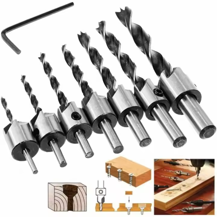 Juego De Brocas Avellanadoras MINKUROW, 8 Piezas Hss, Brocas Avellanadoras De Corazón De Carpintero De 5 Flautas, Cortador Biselado De 3-10 Mm - 1