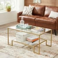 Mesa de centro de vidrio templado con almacenamiento, marco de acero, ideal para salón - details 2