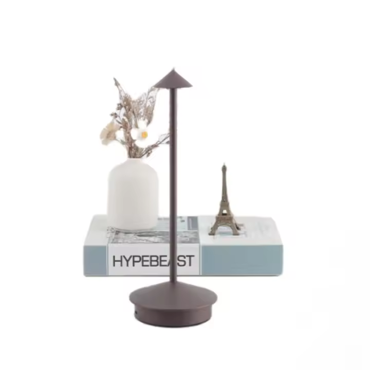 Lámpara de mesa LED regulable de aluminio, protección IP54, para interior y exterior, 29 cm de alto, enchufe europeo - Marrón - 1