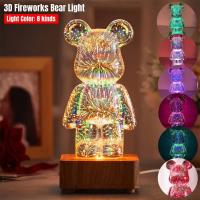 Luz Nocturna LED Proyección 3D De Ondas De Choque De Osos Con Colorido USB Decoración Atmosfera Ajustable Para Habitación Decorativo De Vidrio - details 6